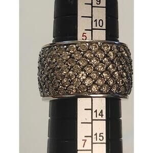 Vintage 9.68gs  Signed Sterling Silver 925 PAVE CZ Wide Band Ring 6
